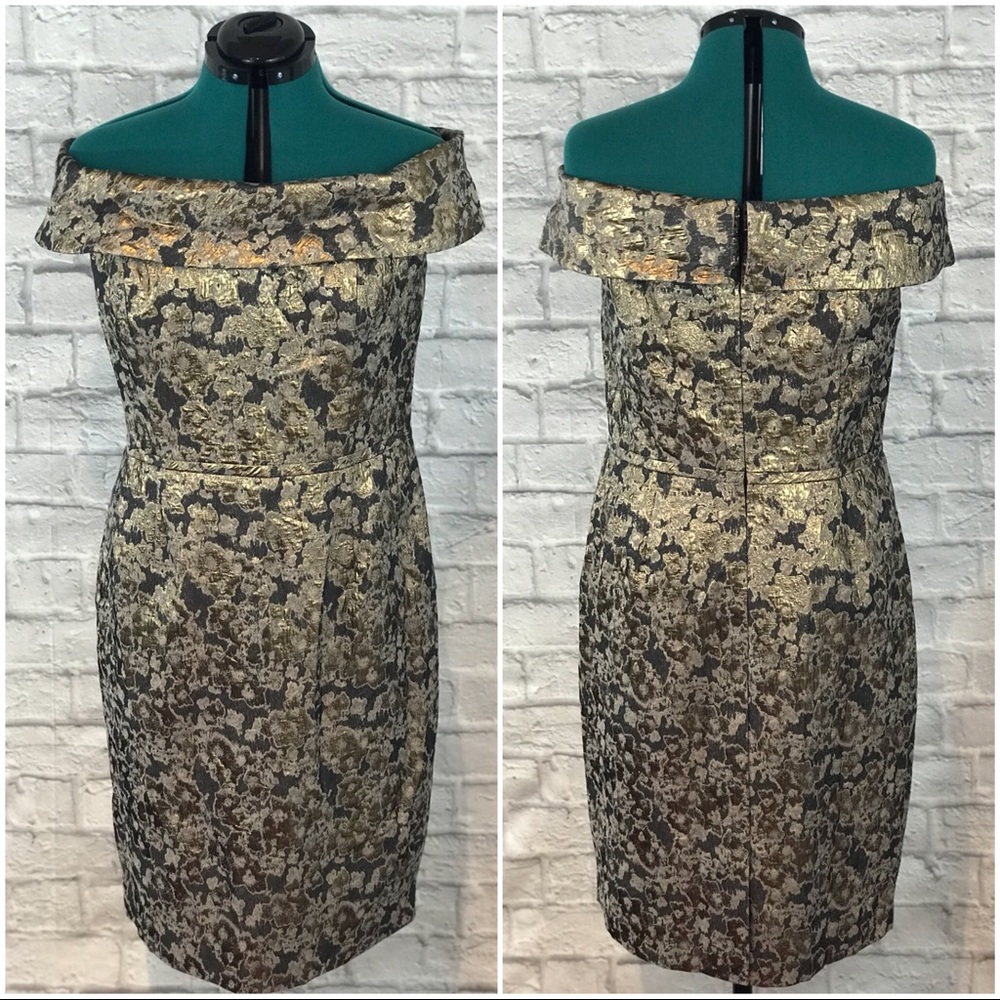 Calvin Klein Gold Metallic Off Shoulder Dress
